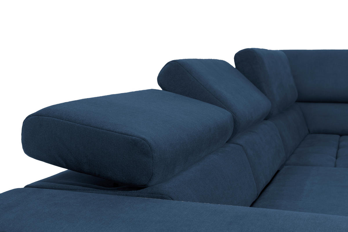 ECKSCHLAFSOFA in Blau Textil   - Blau/Schwarz, Design, Holz/Textil (307/201cm) - Livetastic