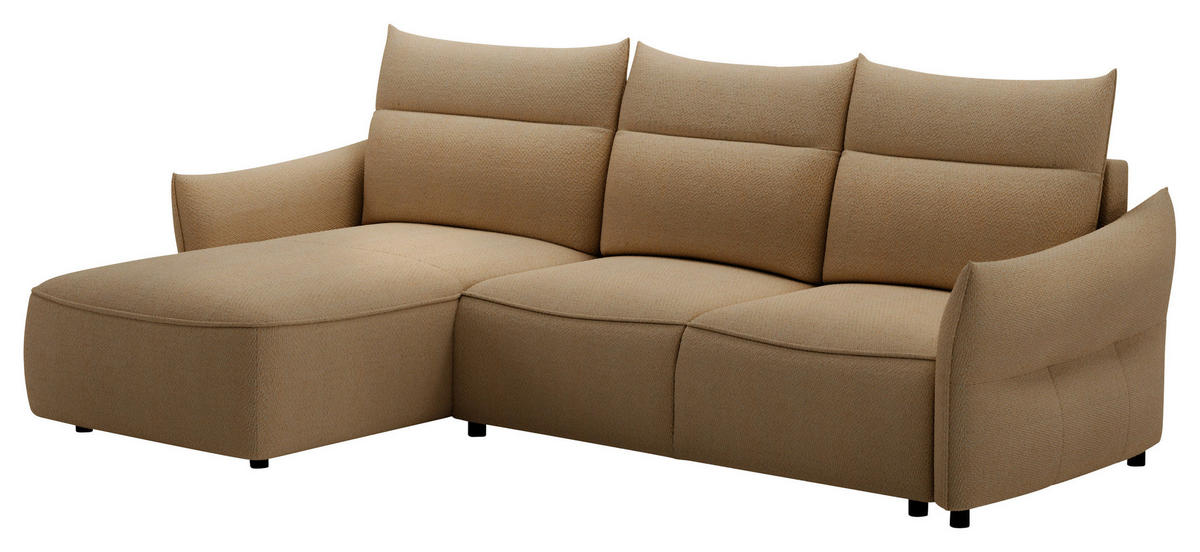 ECKSOFA Braun Webstoff Rückenkissen, Bettkasten, Schlaffunktion, Rücken echt, Liegefläche im Originalstoff  - Schwarz/Braun, KONVENTIONELL, Kunststoff/Textil (179/306cm) - Milino