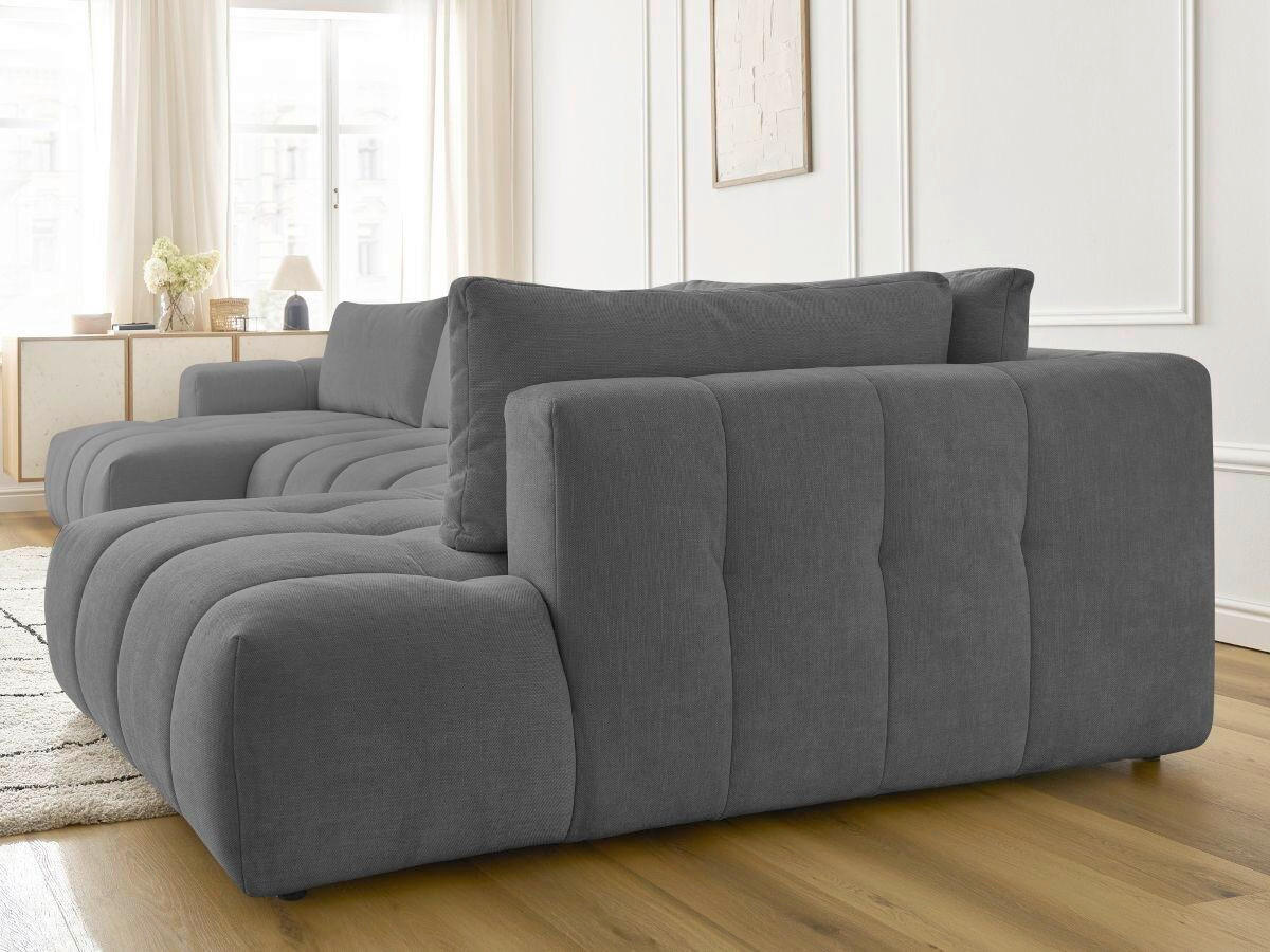 WOHNLANDSCHAFT  FUJI  Dunkelgrau Leinenoptik  - Dunkelgrau/Schwarz, MODERN, Kunststoff/Textil (160/377/204cm)