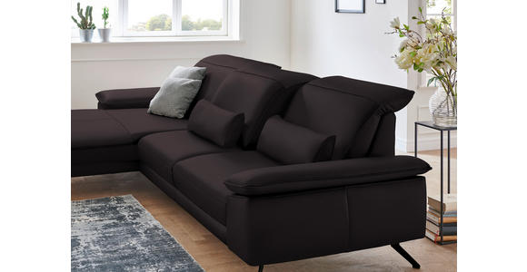 ECKSOFA in Echtleder Dunkelbraun  - Dunkelbraun/Schwarz, Design, Leder/Metall (193/328cm) - Dieter Knoll