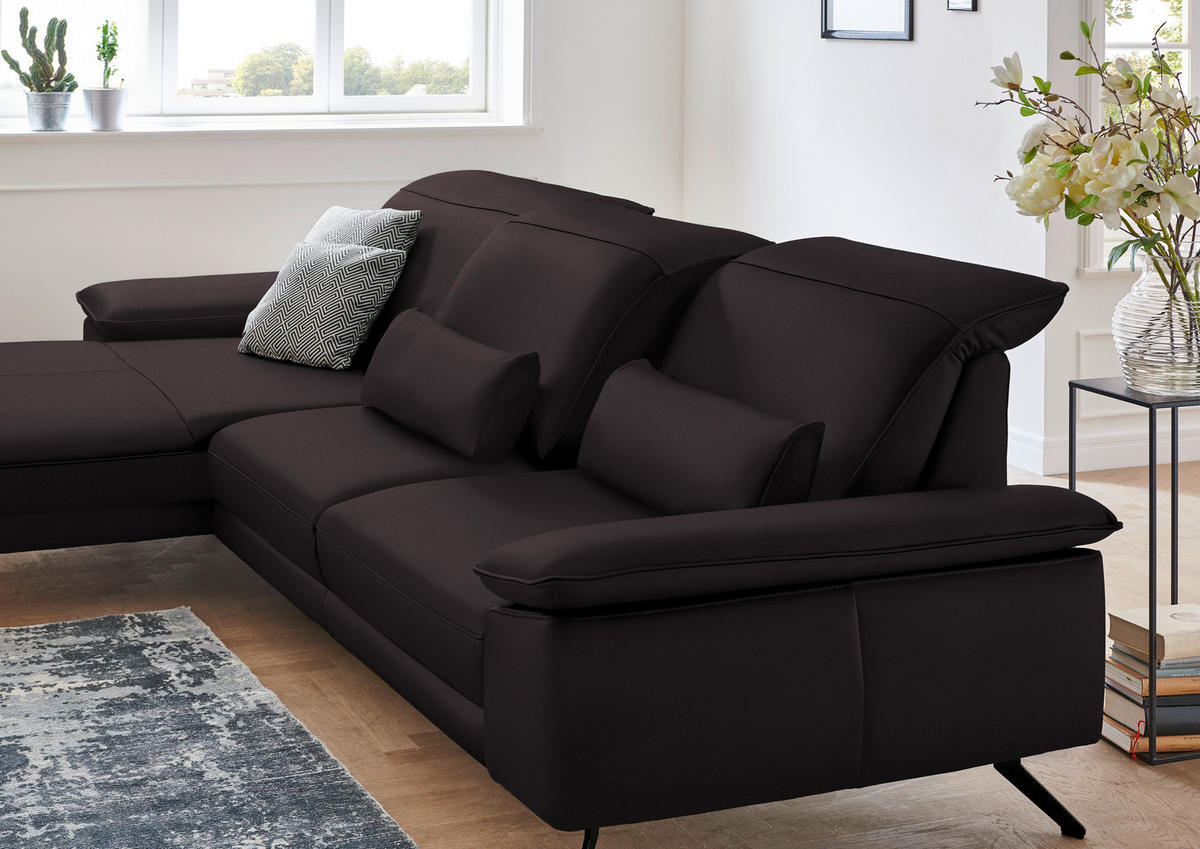 ECKSOFA in Echtleder Dunkelbraun  - Dunkelbraun/Schwarz, Design, Leder/Metall (193/328cm) - Dieter Knoll