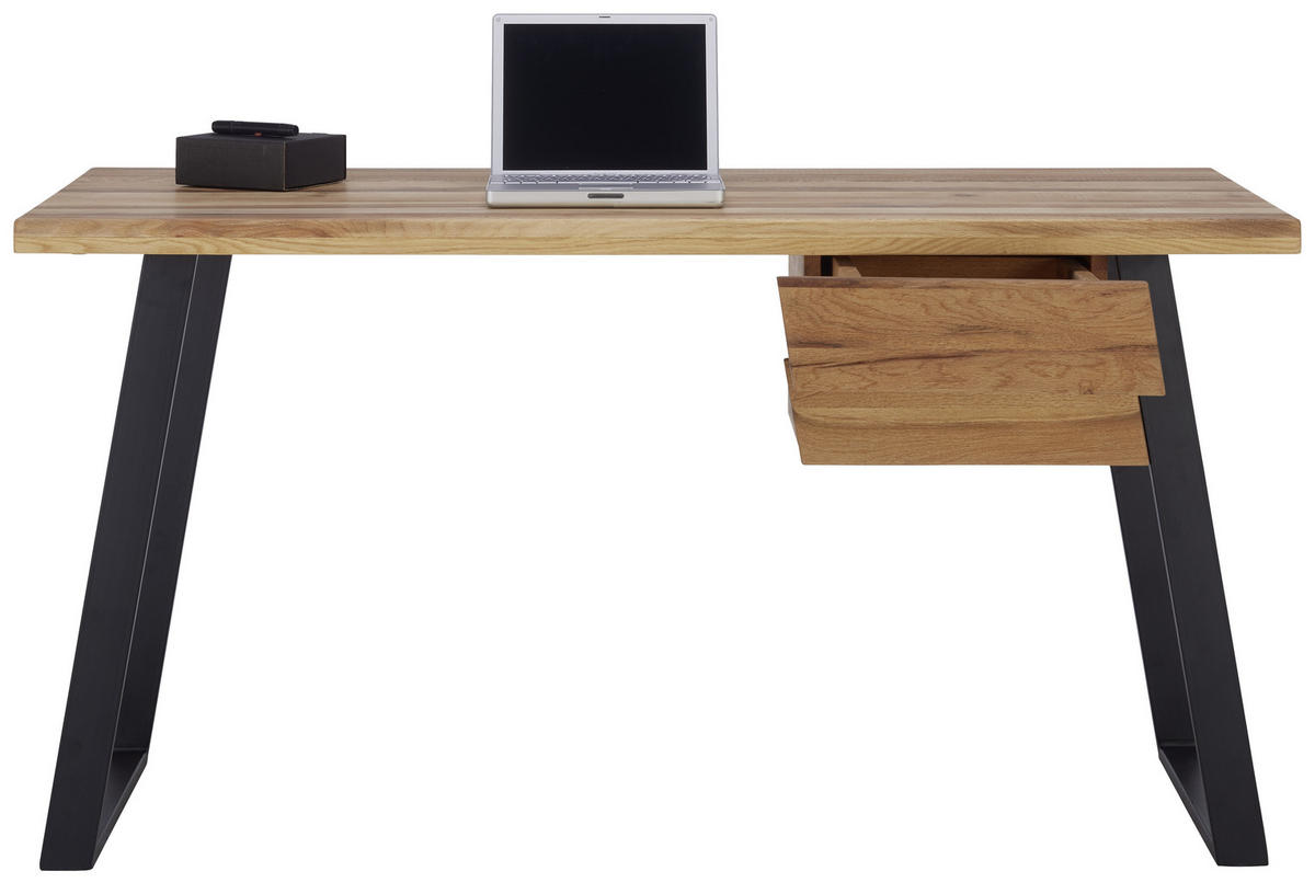 PISALNA MIZA les, kovina črna, barve hrasta  - črna/barve hrasta, Trendi, kovina/les (145/65/75cm) - Landscape