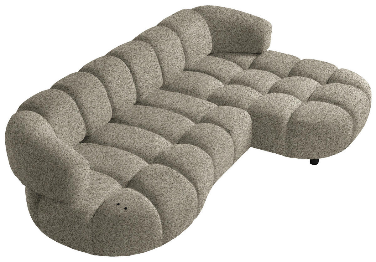 ECKSOFA Hellbraun Webstoff  - Hellbraun/Schwarz, Design, Holz/Textil (284/183cm) - Welnova