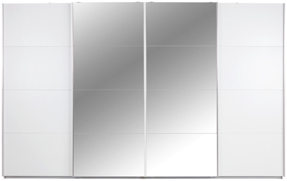 SCHIEBETÜRENSCHRANK 361/230/62 cm 4-türig Klar, Weiß  - Chromfarben/Klar, MODERN, Holzwerkstoff/Metall (361/230/62cm) - Rauch Möbel