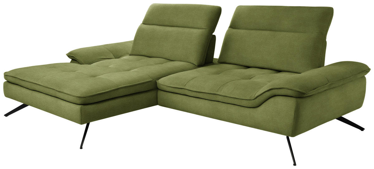 ECKSOFA in Webstoff Grün  179-202/288 cm  - Schwarz/Grün, Design, Textil/Metall (179-202/288cm) - Stylife