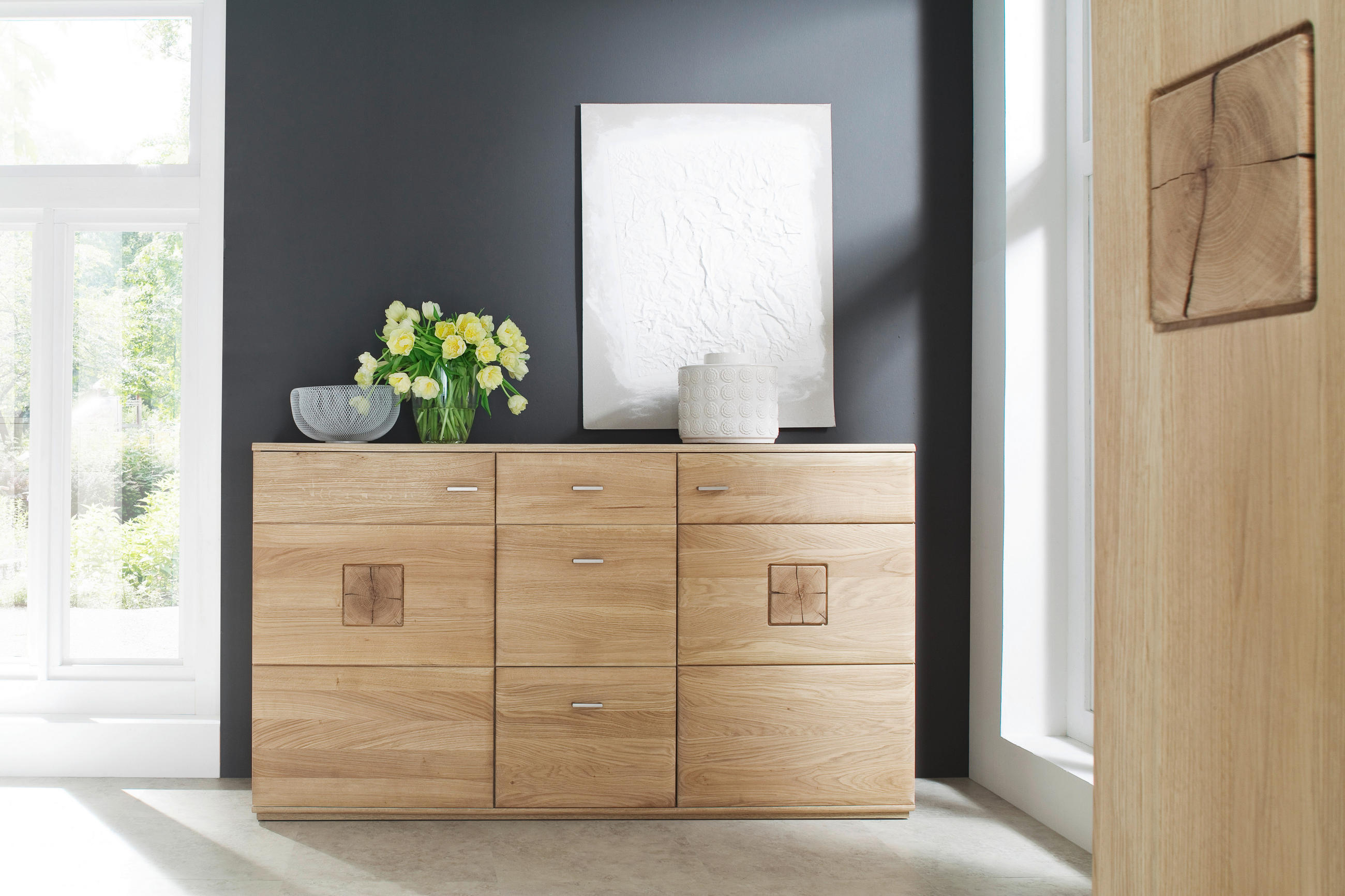 SIDEBOARD  in 165/92/44 cm  - Eichefarben/Nickelfarben, Design, Holz/Holzwerkstoff (165/92/44cm) - Livetastic