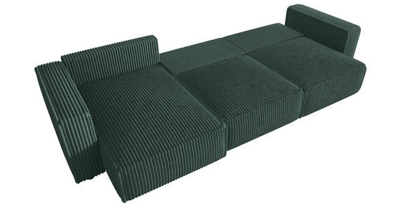 ECKSOFA Dunkelgrün Cord Zierkissen, Rückenkissen, Schlaffunktion, Rücken echt  - Dunkelgrün/Schwarz, MODERN, Kunststoff/Textil (350/168cm) - Xora