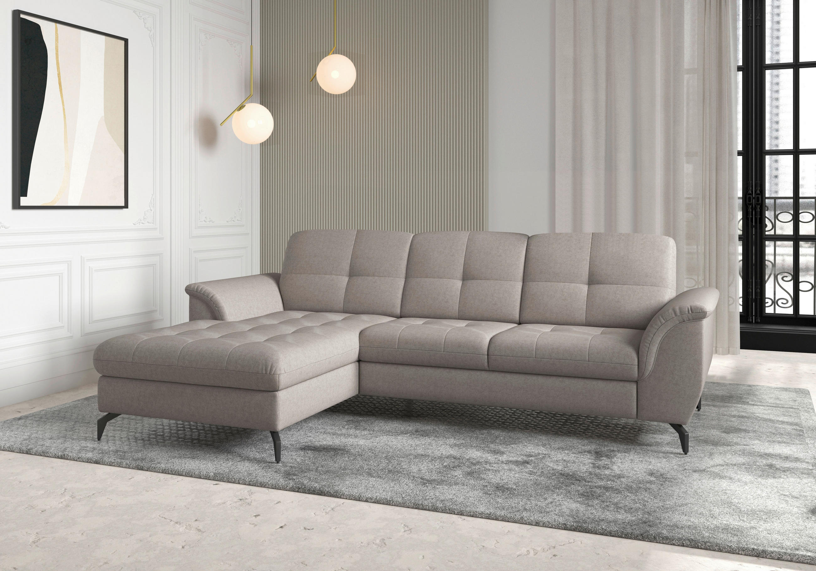 ECKSOFA in Flachgewebe Taupe  164/262 cm  - Taupe/Schwarz, MODERN, Textil/Metall (164/262cm) - Sit & More