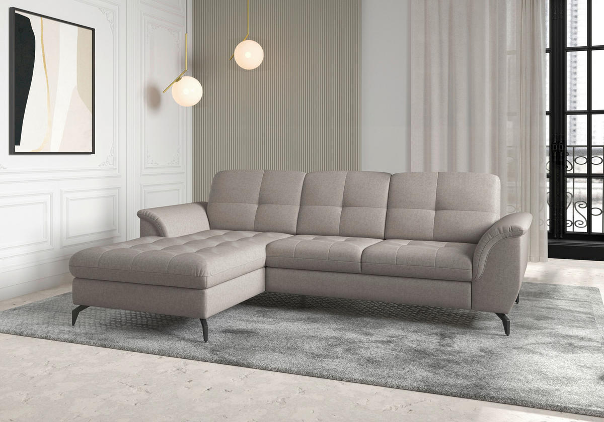 ECKSOFA in Flachgewebe Taupe  - Taupe/Schwarz, Modern, Textil/Metall (164/262cm) - Sit & More