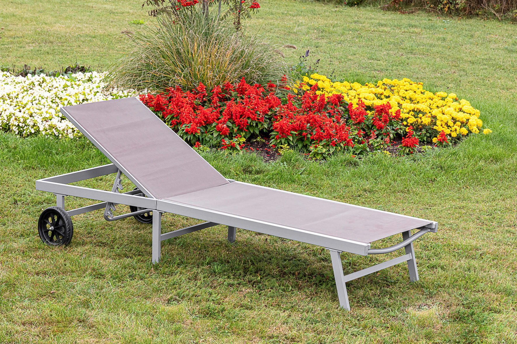 VRTNI LEŽALNIK aluminij prašno lakirano srebrne barve, rjavosiva  - srebrne barve/rjavosiva, Moderno, kovina/umetna masa (201/98/65cm) - Gardenson