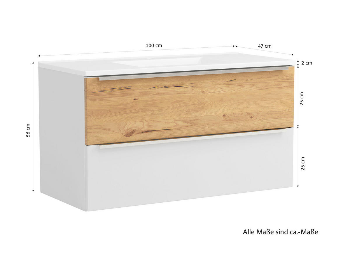 WASCHTISCHKOMBI  - Wildeiche/Edelstahlfarben, Trend, Holzwerkstoff/Stein (100/54/47cm) - Held