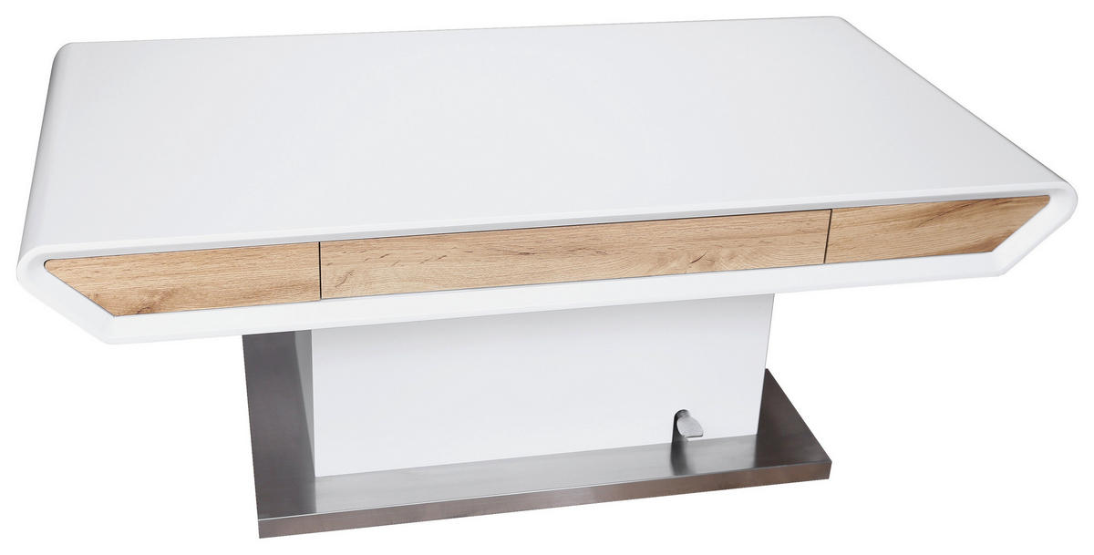 COUCHTISCH 130/70/49,5-77,5 cm rechteckig Weiß, Eichefarben  - Eichefarben/Weiß, Design, Holzwerkstoff/Metall (130/70/49,5-77,5cm) - Livetastic
