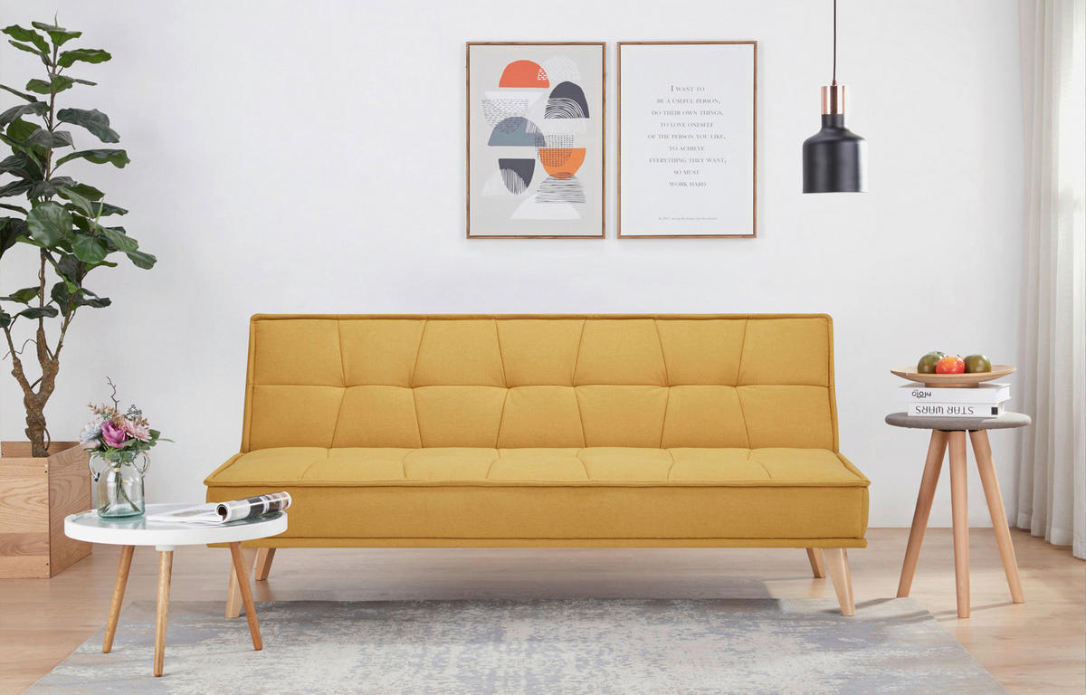 SCHLAFSOFA Webstoff Gelb  - Gelb/Kieferfarben, Design, Holz/Textil (181/82/85cm) - MID.YOU