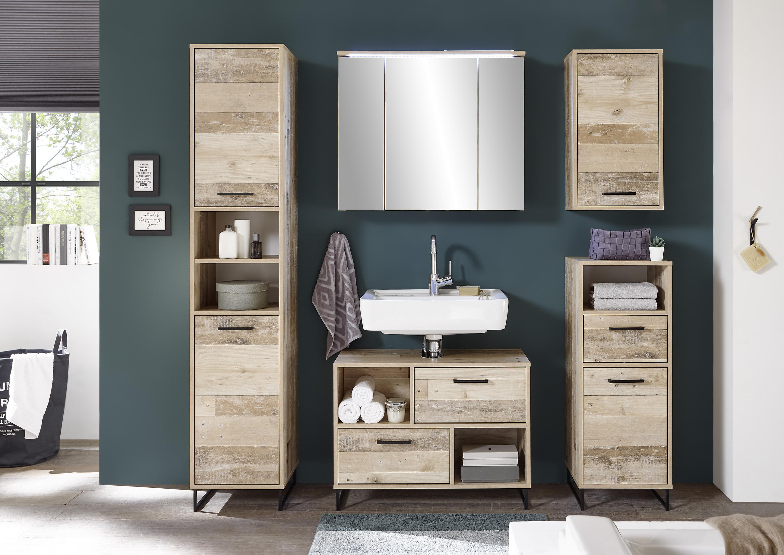 WASCHBECKENUNTERSCHRANK 80/61/37 cm  - Eichefarben/Schwarz, KONVENTIONELL, Holzwerkstoff/Kunststoff (80/61/37cm) - MID.YOU