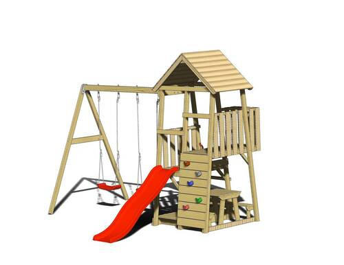 SPIELTURM 340/270/290 cm  - Rot/Naturfarben, KONVENTIONELL, Holz (340/270/290cm) - Ambia Garden