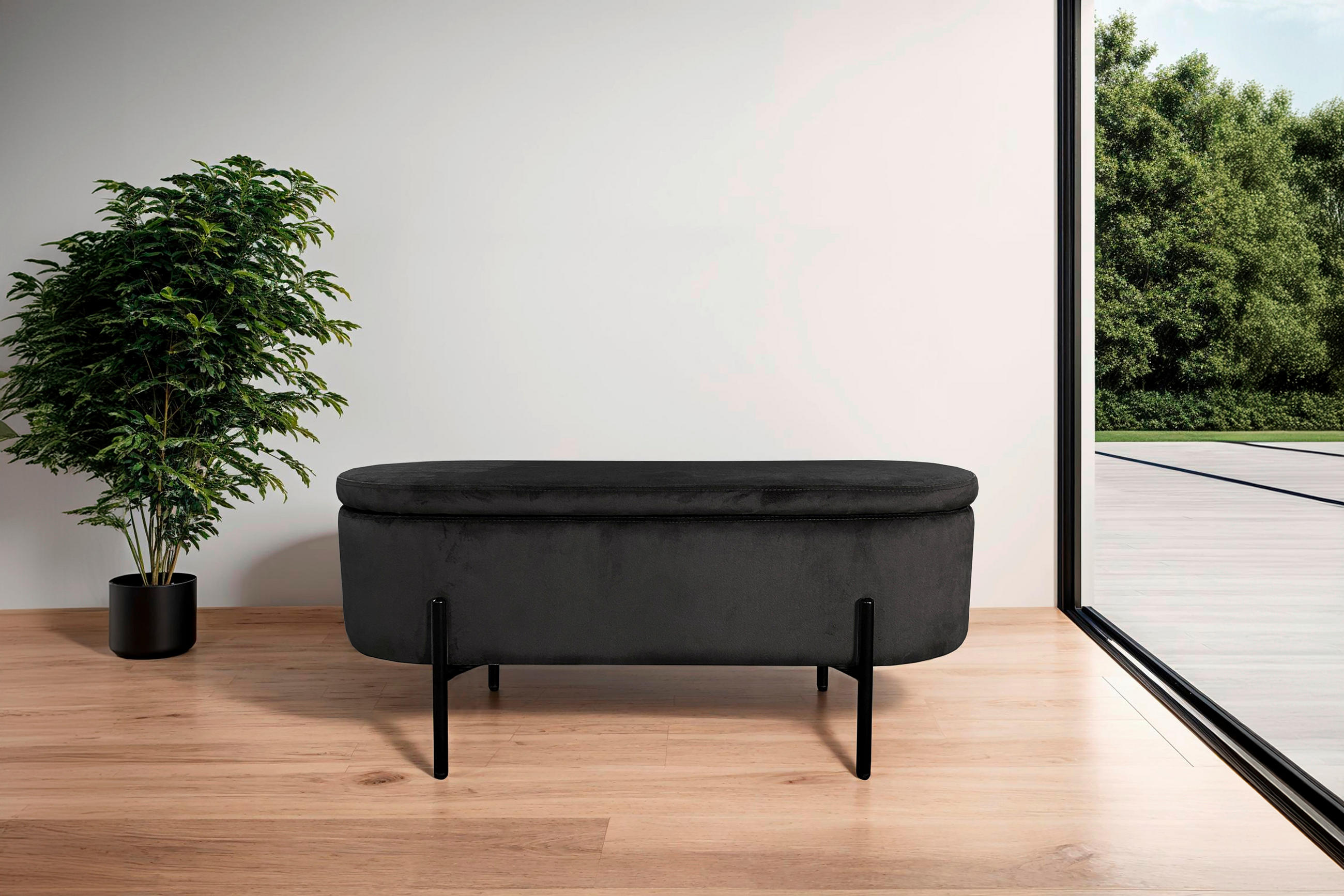 SITZBANK 95/42/37,5 cm Samt Schwarz  - Schwarz, Design, Textil/Metall (95/42/37,5cm) - MID.YOU