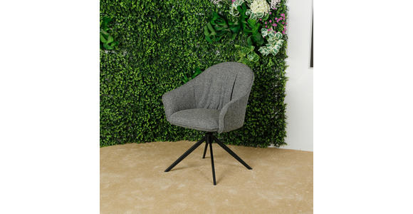 ARMLEHNSTUHL  Sitzfläche 360° drehbar, automatische Rückholfunktion Webstoff  - Dunkelgrün/Schwarz, Design, Textil/Metall (66/83/64cm) - Novel