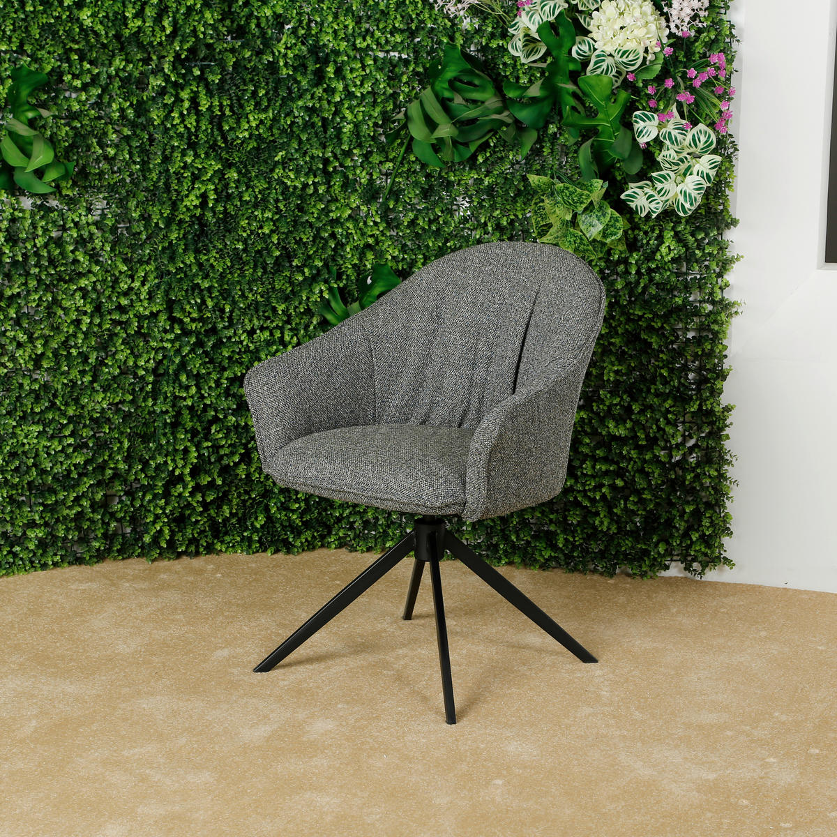 ARMLEHNSTUHL  Sitzfläche 360° drehbar, automatische Rückholfunktion Webstoff  - Dunkelgrün/Schwarz, Design, Textil/Metall (66/83/64cm) - Novel