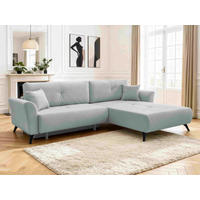 ECKSOFA GEMMA Hellblau Flachgewebe Zierkissen, Rückenkissen, Bettkasten, Schlaffunktion, Rücken echt, Stauraum  - Schwarz/Hellblau, Design, Textil/Metall (270/183cm) - P & B