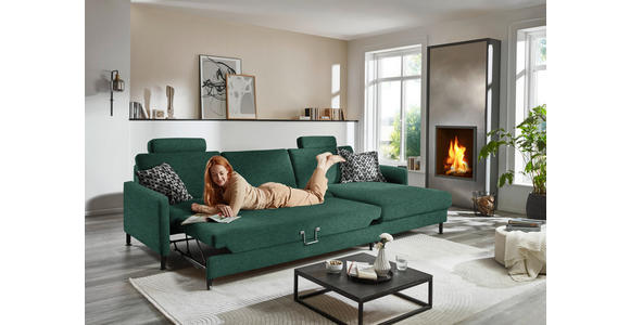 ECKSOFA Dieter Knoll in Chenille, Flachgewebe Waldgrün  316/175 cm  - Waldgrün/Schwarz, Design, Textil/Metall (316/175cm) - Dieter Knoll