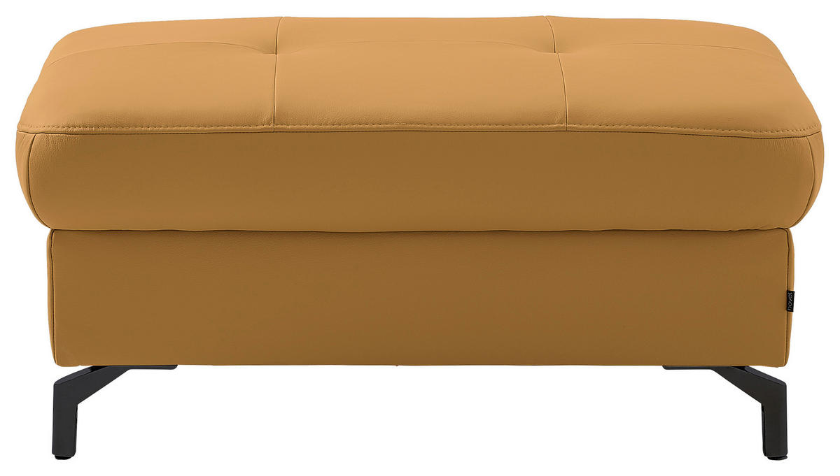 HOCKER Echtleder Senfgelb  - Senfgelb/Schwarz, Design, Leder/Metall (95/48/74cm) - Novel