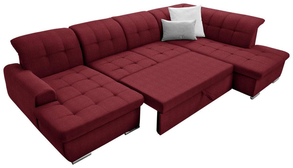 WOHNLANDSCHAft inkl. Funktion Bordeaux Flachgewebe  - Bordeaux/Silberfarben, Design, Textil/Metall (145/342/208cm) - Cantus
