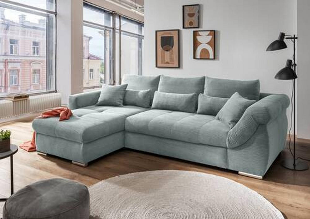 ECKSOFA Hellblau Cord  - Chromfarben/Hellblau, MODERN, Holz/Textil (188/302cm) - MID.YOU