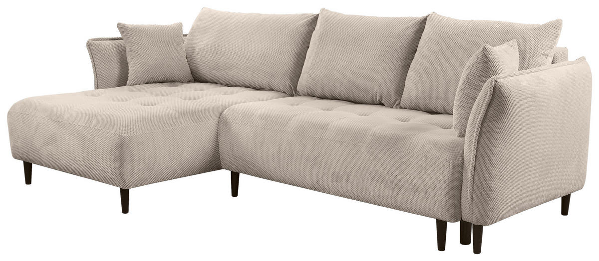 ECKSOFA in Chenille Creme  - Creme/Schwarz, Konventionell, Holz/Textil (160/290cm) - MID.YOU