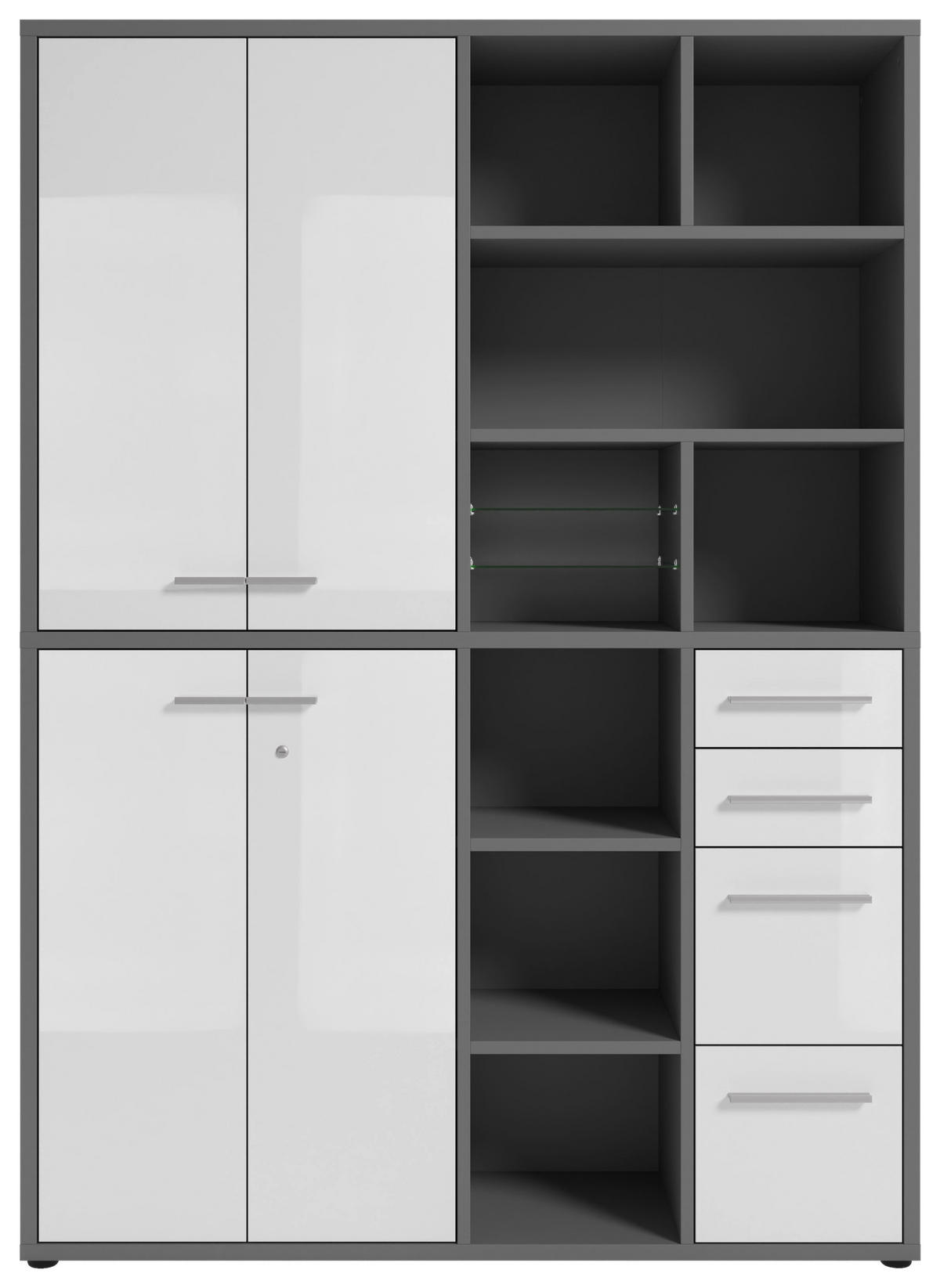 AKTENSCHRANK Grau, Weiß  - Weiß/Grau, MODERN, Glas/Holzwerkstoff (154,9/215,4/40cm)
