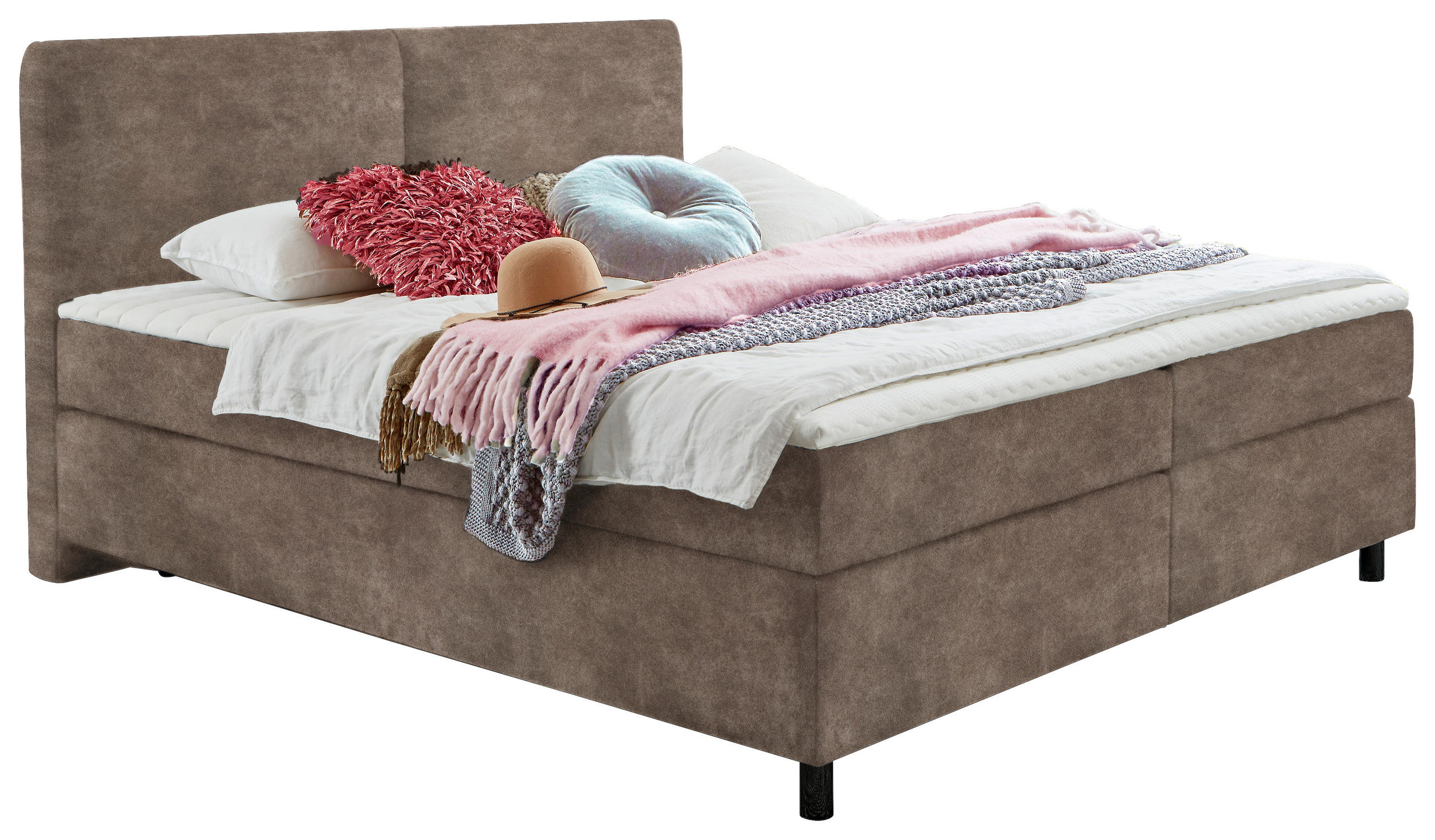 BOXSPRINGBETT 160/200 cm  in Taupe  - Taupe/Schwarz, Konventionell, Kunststoff/Textil (160/200cm) - Hom`in