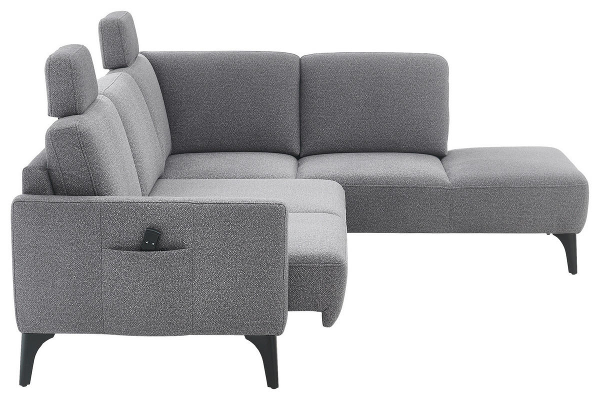 ECKSOFA Mikrofaser Grau  - Schwarz/Grau, Design, Textil/Metall (255/218cm) - Elegando