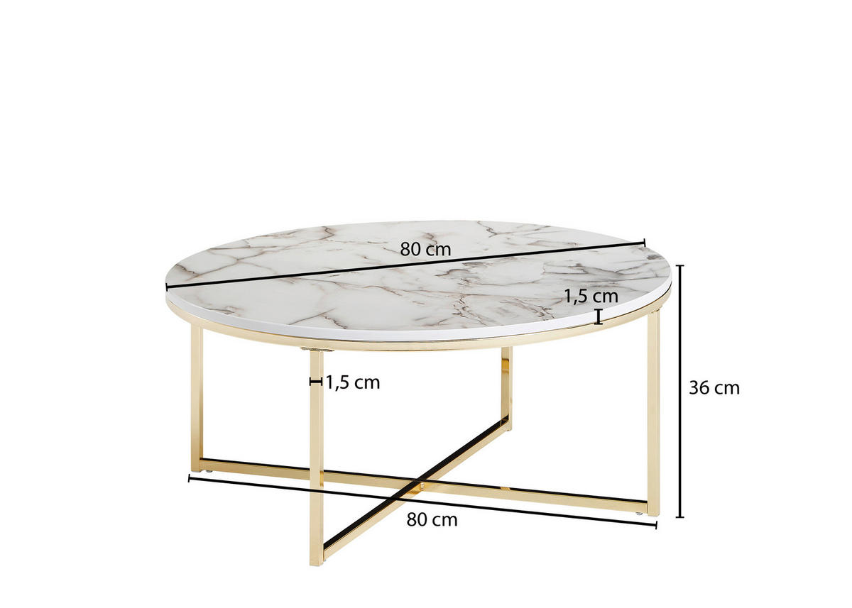 COUCHTISCH in Holzwerkstoff  - Weiss/Goldfarben, Konventionell, Holzwerkstoff/Metall (80/36cm) - MID.YOU