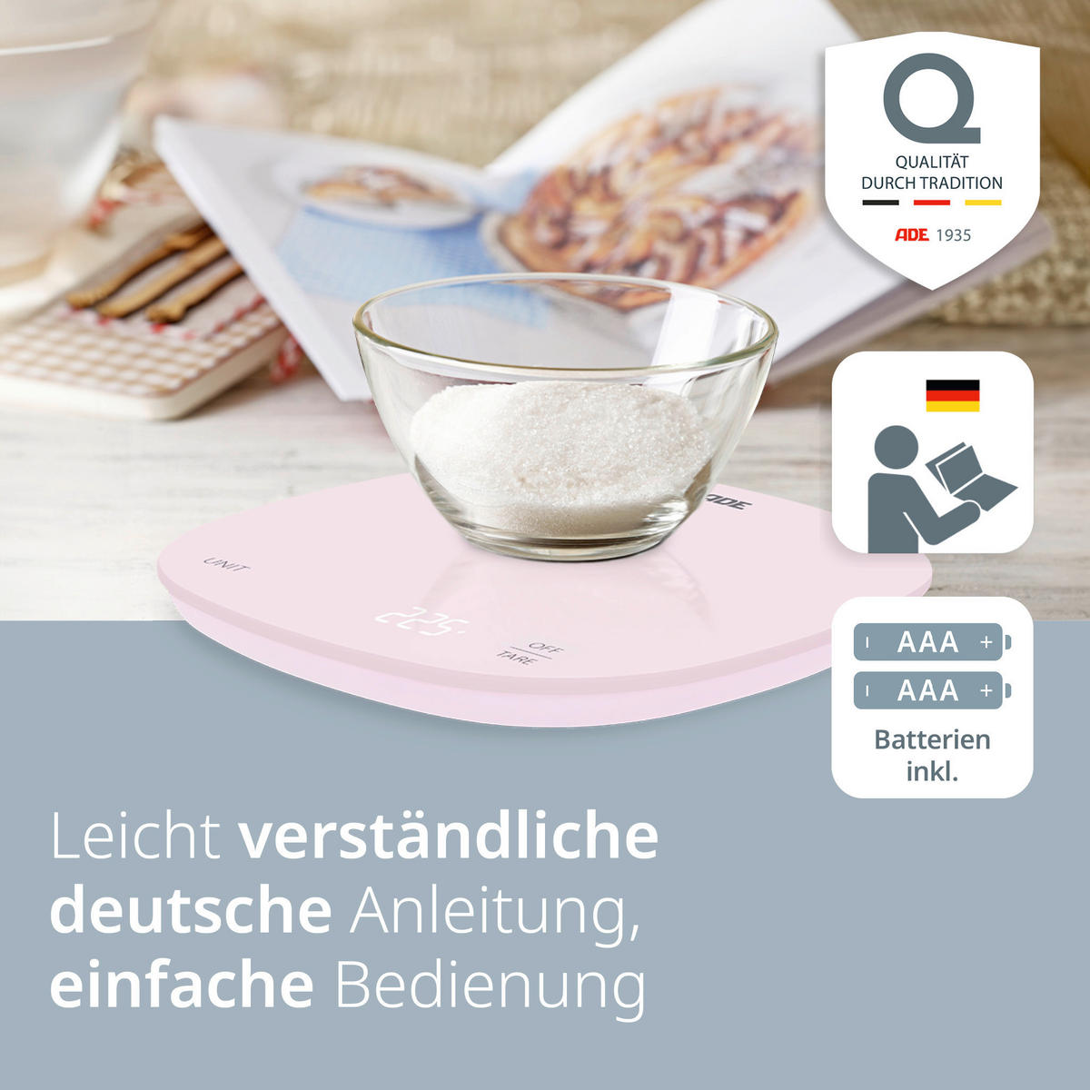 ELEKTRISCHE KÜCHENWAAGE - Hellrosa, Basics, Kunststoff (18/18/1,9cm) - ADE