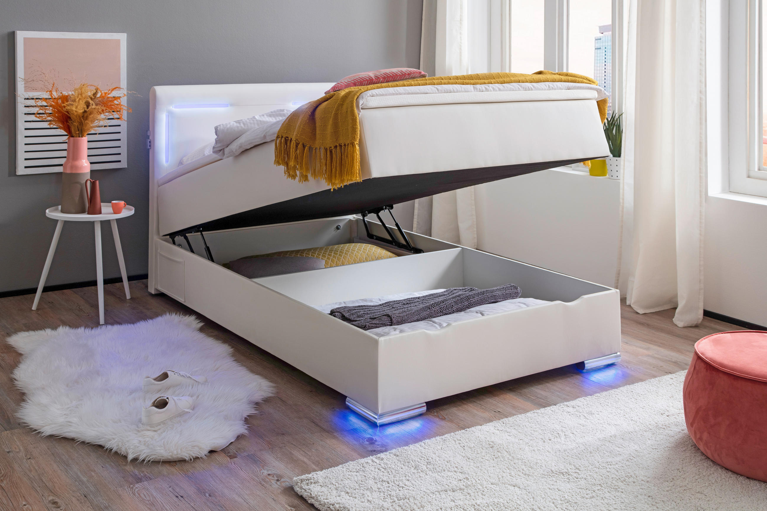 BOXSPRINGBETT 140/200 cm  in Weiß  - Silberfarben/Weiß, Design, Kunststoff/Textil (140/200cm) - Xora