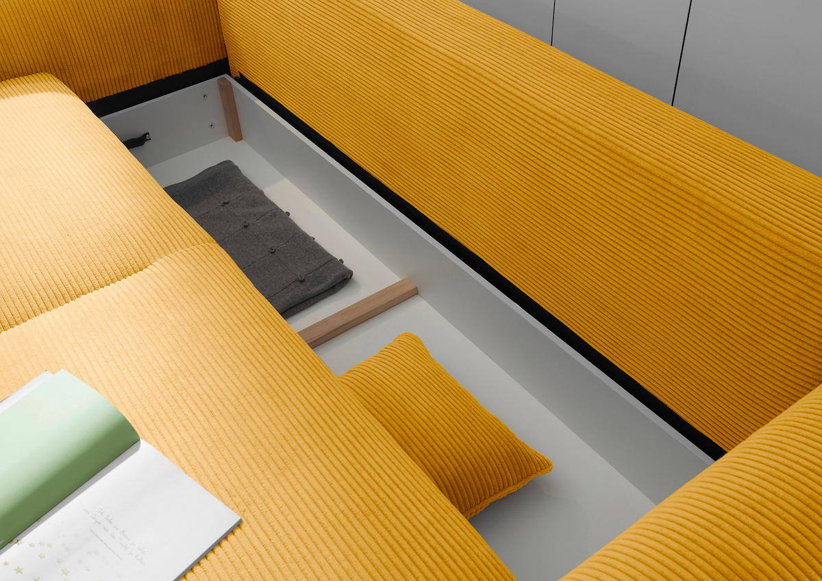 SCHLAFSOFA Cord Gelb  - Gelb/Schwarz, KONVENTIONELL, Kunststoff/Textil (247/95/125cm) - Hom`in