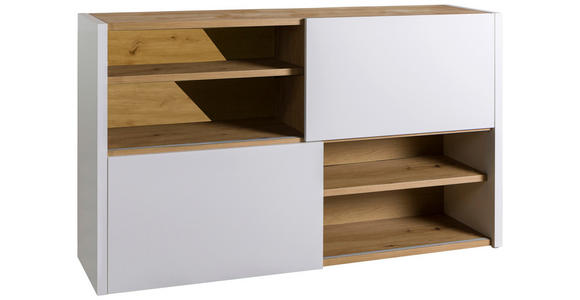 AKTENREGAL Eiche Artisan, Weiß Hochglanz - Weiß Hochglanz/Eiche Artisan, Design, Holzwerkstoff (140/87/35,6cm) - Carryhome