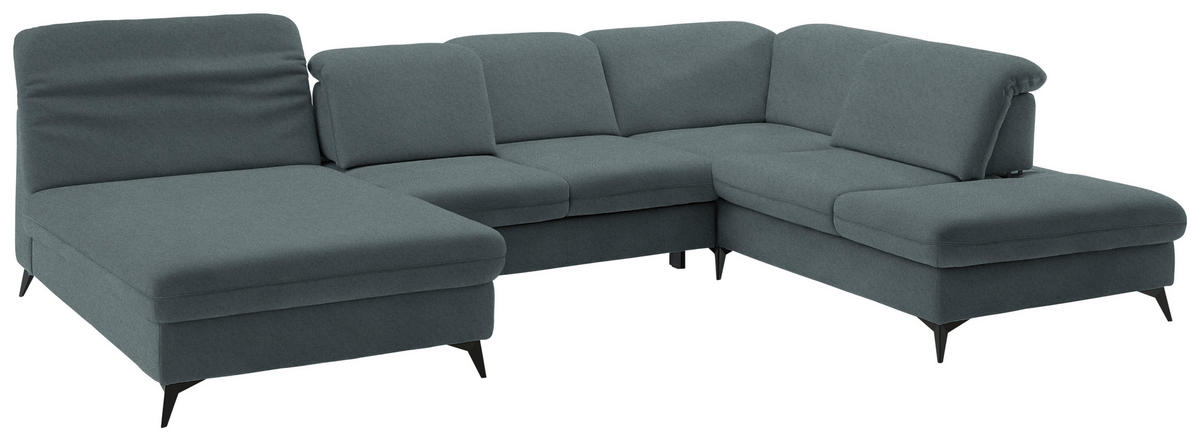 WOHNLANDSCHAFT  in Chenille Blau  - Blau/Schwarz, Design, Textil/Metall (198/369/255cm) - Beldomo Style