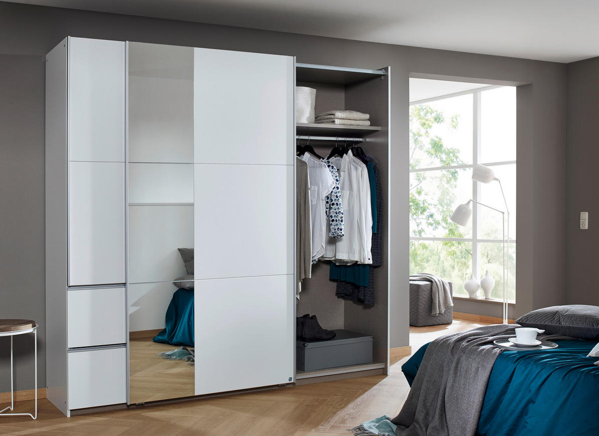 SCHWEBETÜRENSCHRANK 218/210/59 cm 2-türig Weiß  - Alufarben/Weiß, Design, Holzwerkstoff/Metall (218/210/59cm) - Rauch Möbel