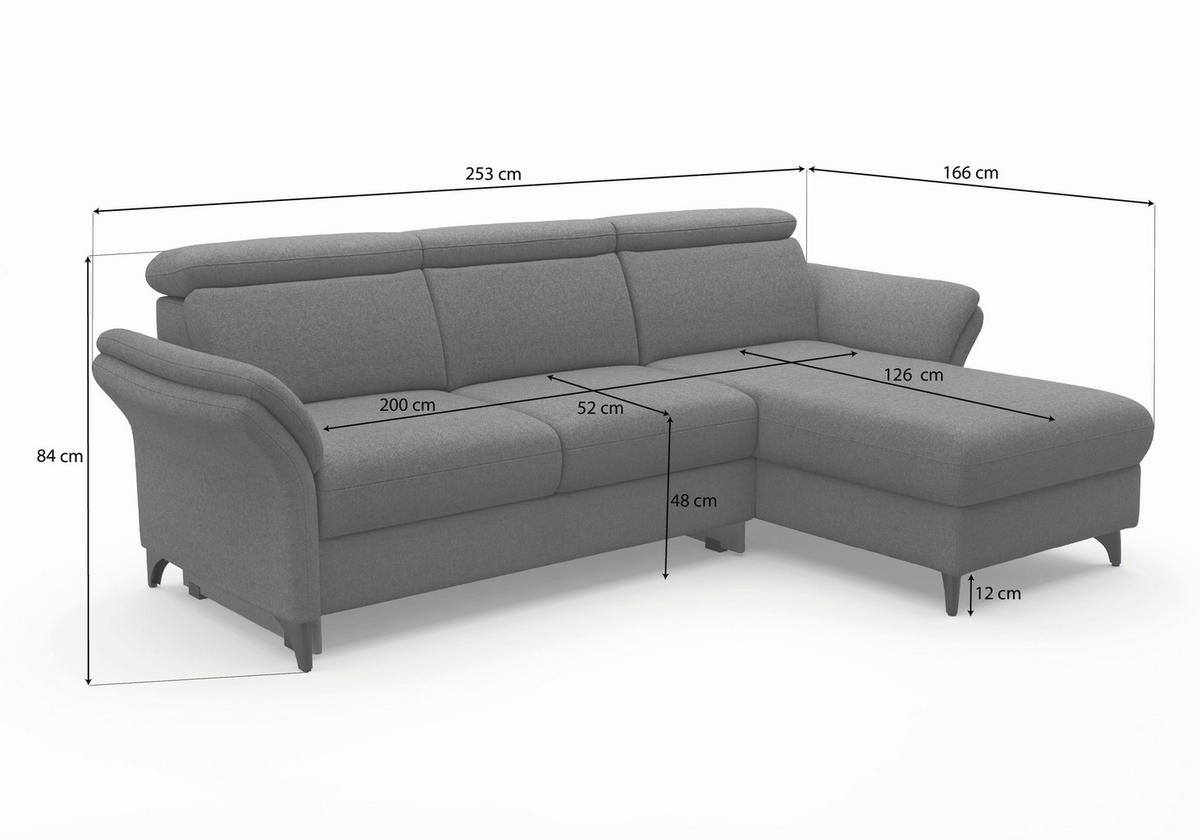 ECKSOFA GLENDALE E Dunkelgrau Flachgewebe  - Eichefarben/Dunkelgrau, KONVENTIONELL, Holz/Textil (253/166cm) - Sit & More