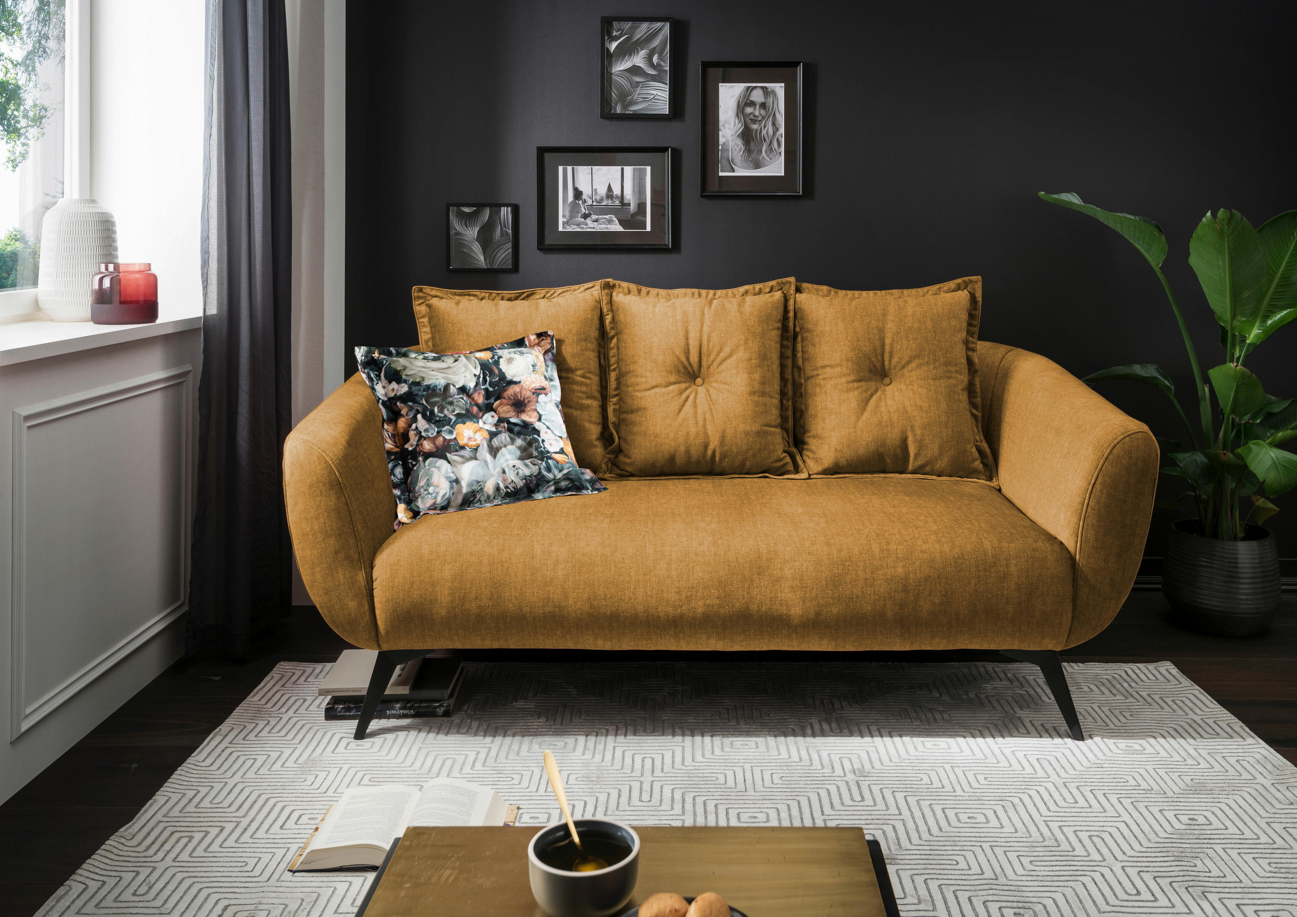 2,5-SITZER Velours Gelb, Multicolor  - Gelb/Multicolor, MODERN, Holz/Textil (196/94/103cm) - Livetastic