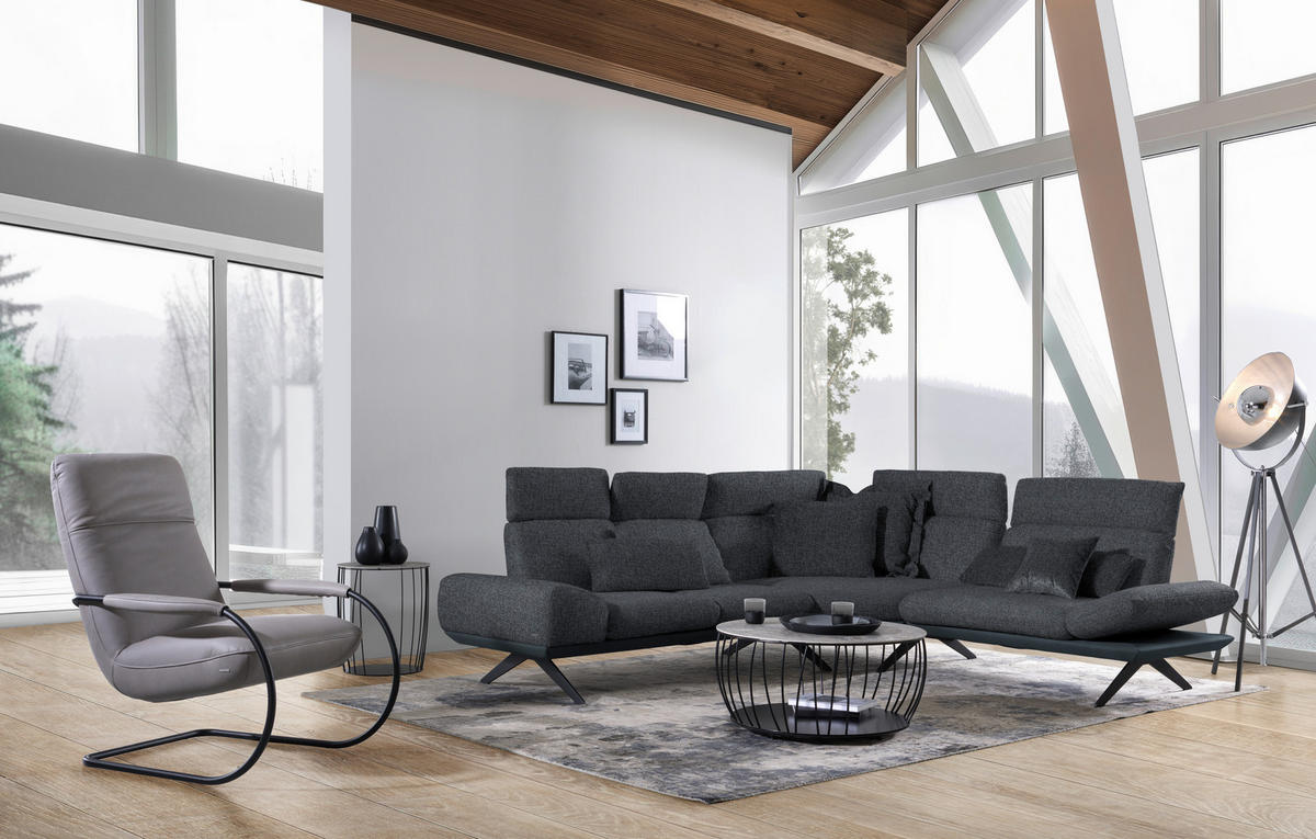 ECKSOFA Chenille, Flachgewebe Dunkelgrau  - Dunkelgrau/Schwarz, Design, Textil/Metall (270/239cm) - Koinor