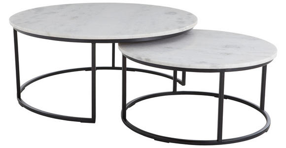 COUCHTISCHSET Marmor 80/80/35 cm rund Weiß - Schwarz/Weiß, Design, Stein/Metall (80/80/35cm) - Novel
