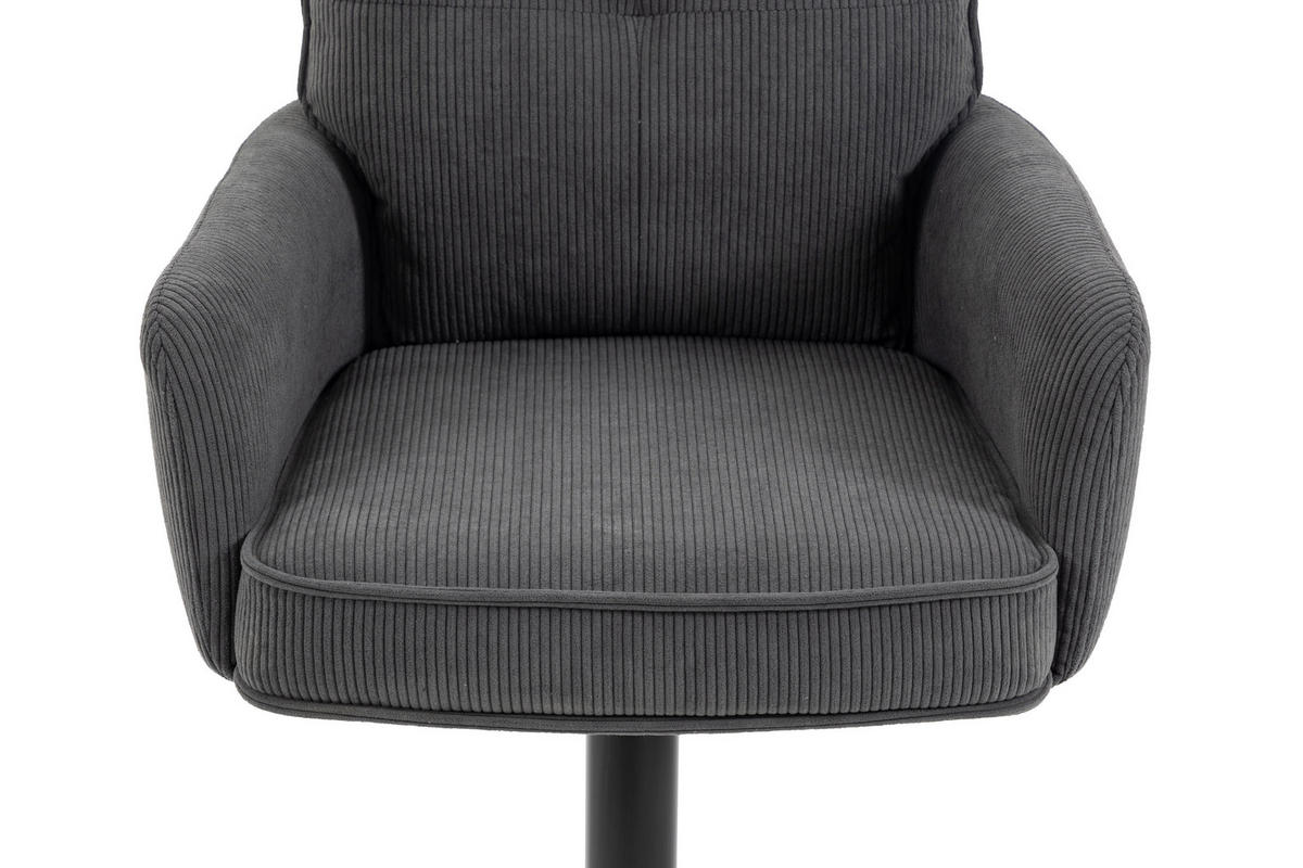 BARHOCKER Cord Anthrazit Eisen Stoffauswahl, Sitzfläche 360° drehbar, inklusive Armlehnen  - Anthrazit/Schwarz, Design, Textil/Metall (54/98-120/58cm) - Novel