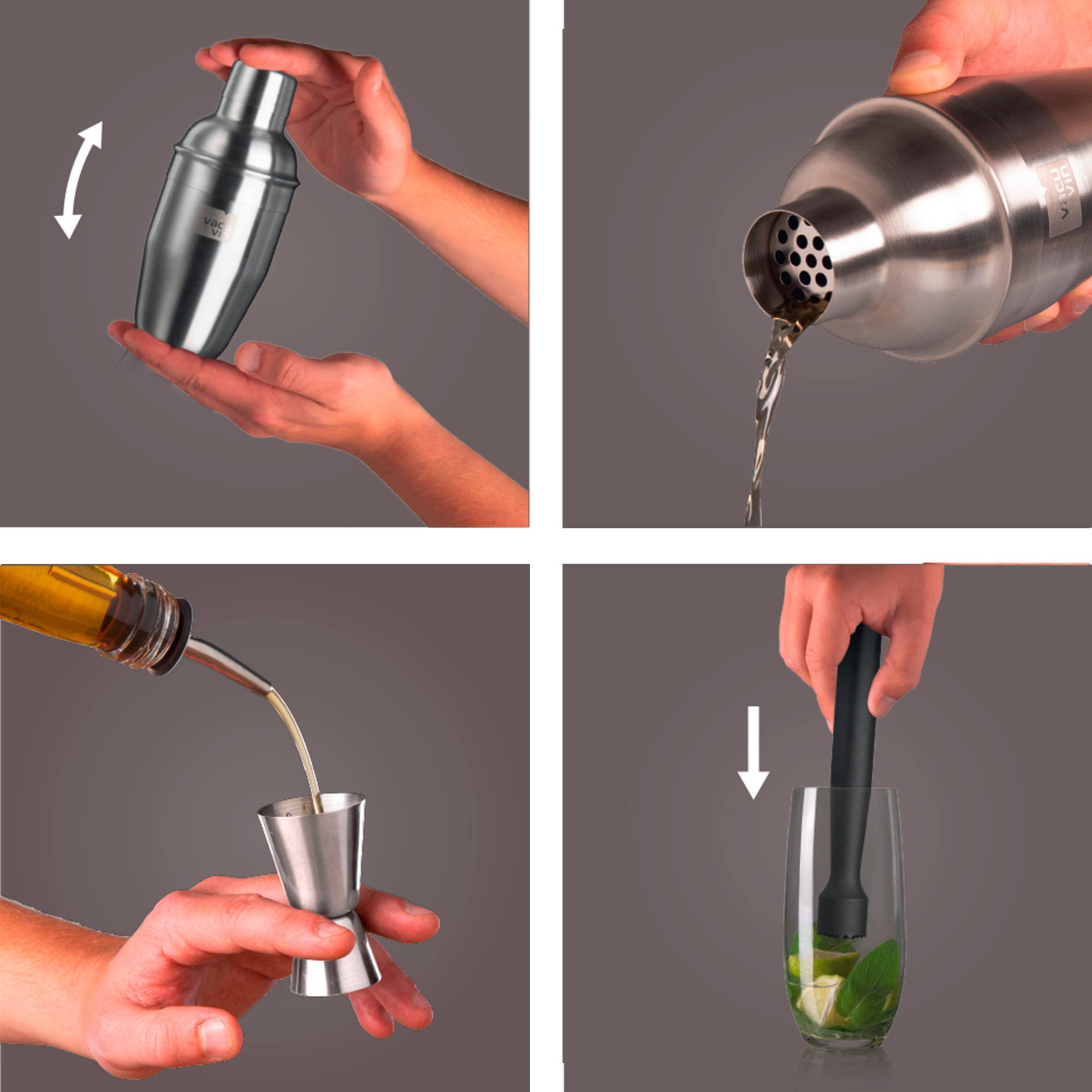 SET PENTRU COCKTAIL - argintiu/negru, Basics, plastic/metal (0.3/0cm) - Vacu Vin