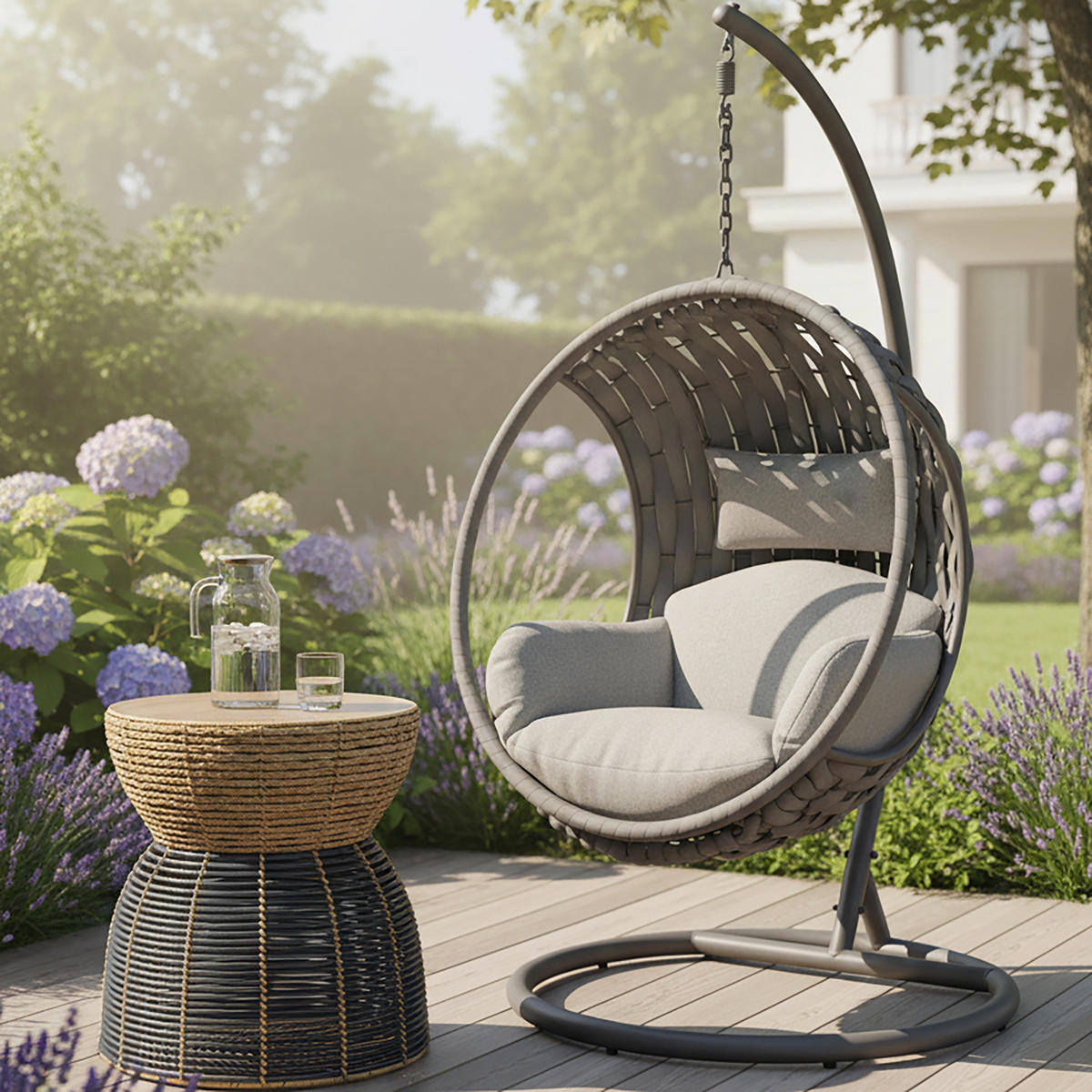 VISEĆA STOLICA - svetlosiva, Moderno, metal/tekstil (107cm) - Bessagi Garden