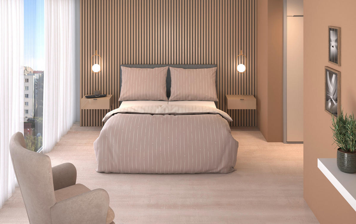 POSTELJINA SA DVA LICA STRIPES DK 200/200 cm saten bež  - bež, Dizajnerski, tekstil (200/200cm) - Dieter Knoll