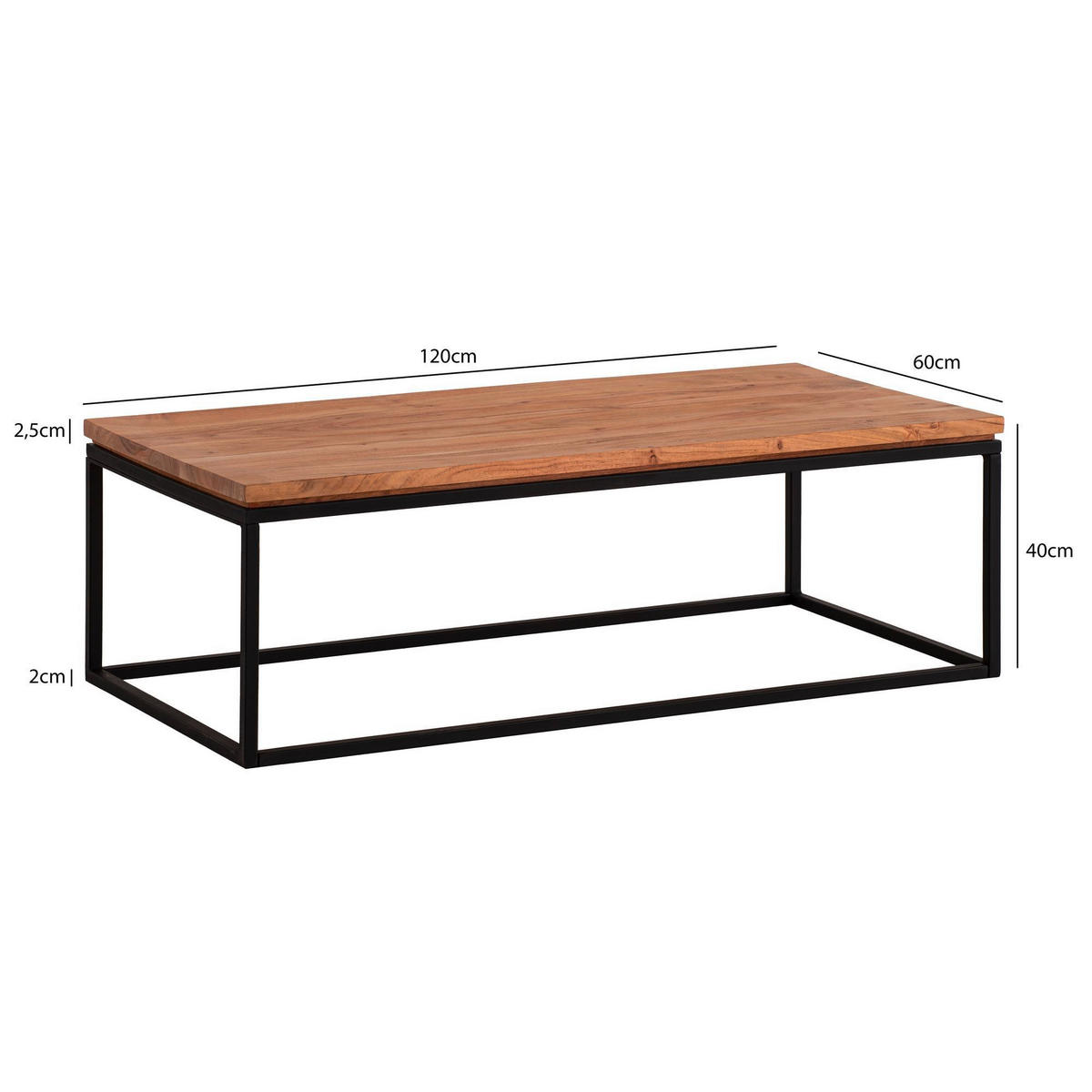 COUCHTISCH in Holz 120/60/40 cm  - Schwarz/Akaziefarben, Design, Holz/Metall (120/60/40cm) - Livetastic