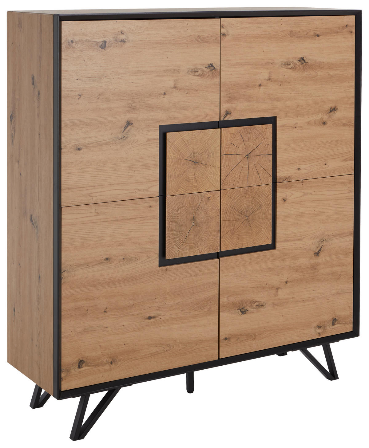 VISOKA KOMODA, črna, barve hrasta  - črna/barve hrasta, kovina/leseni material (116/131/40cm) - Xora