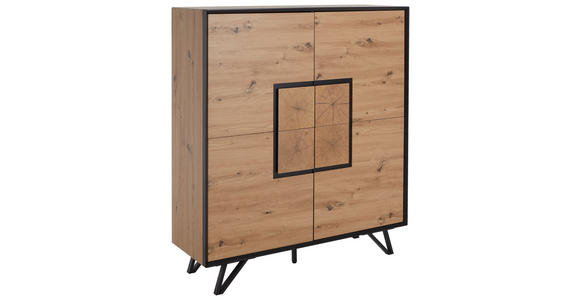 HIGHBOARD Schwarz, Eichefarben Einlegeböden  - Eichefarben/Schwarz, Holzwerkstoff/Metall (116/131/40cm) - Xora