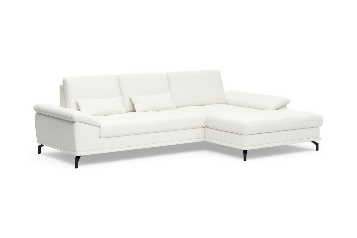 ECKSOFA COSTELLO E Weiß Echtleder Nierenkissen, Armteilverstellung, Sitztiefenverstellung  - Schwarz/Weiß, Basics, Leder/Textil (301/176cm) - Sit & More